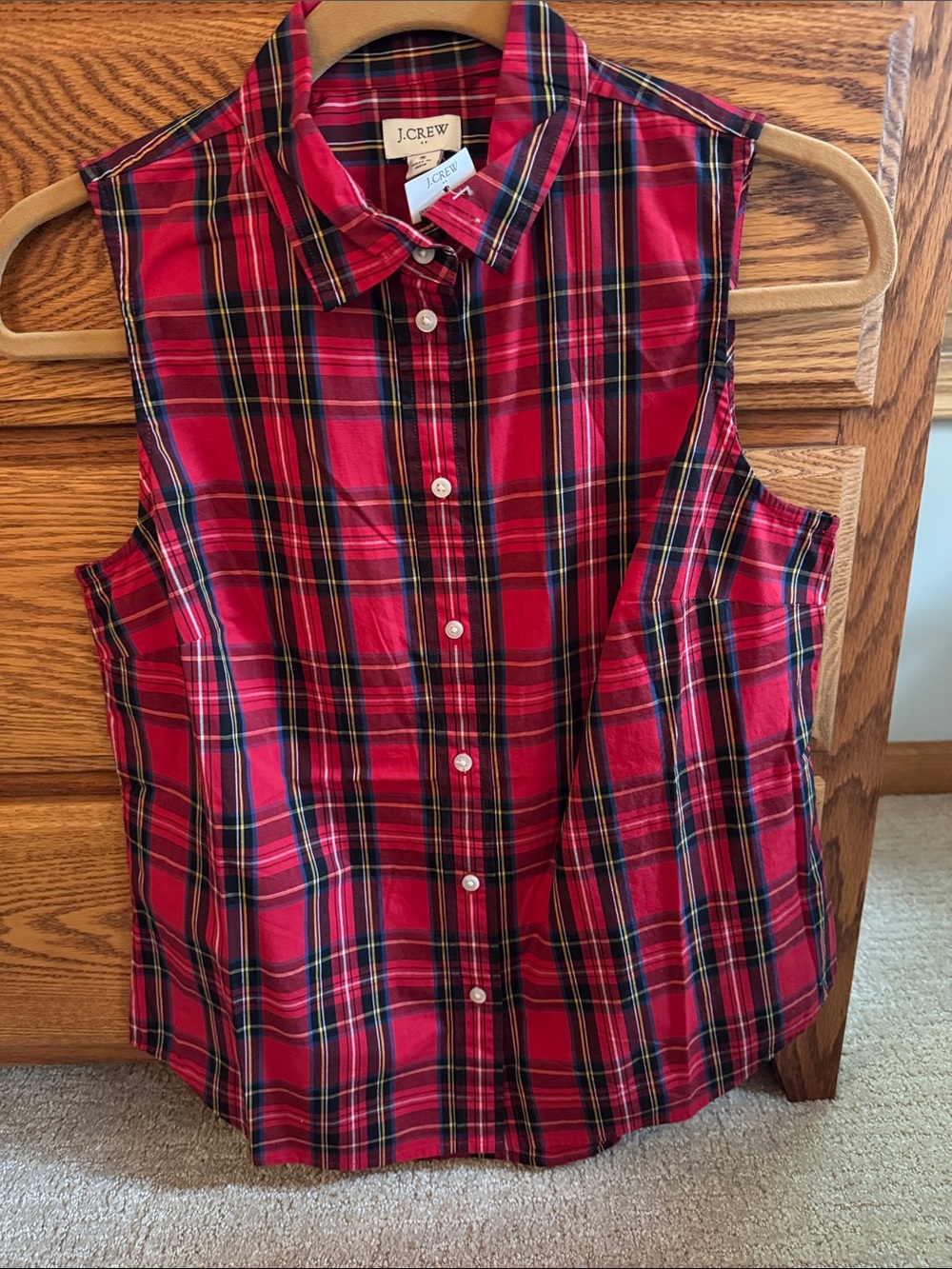 J. Crew Red Plaid Sleeveless Button-Front Shirt